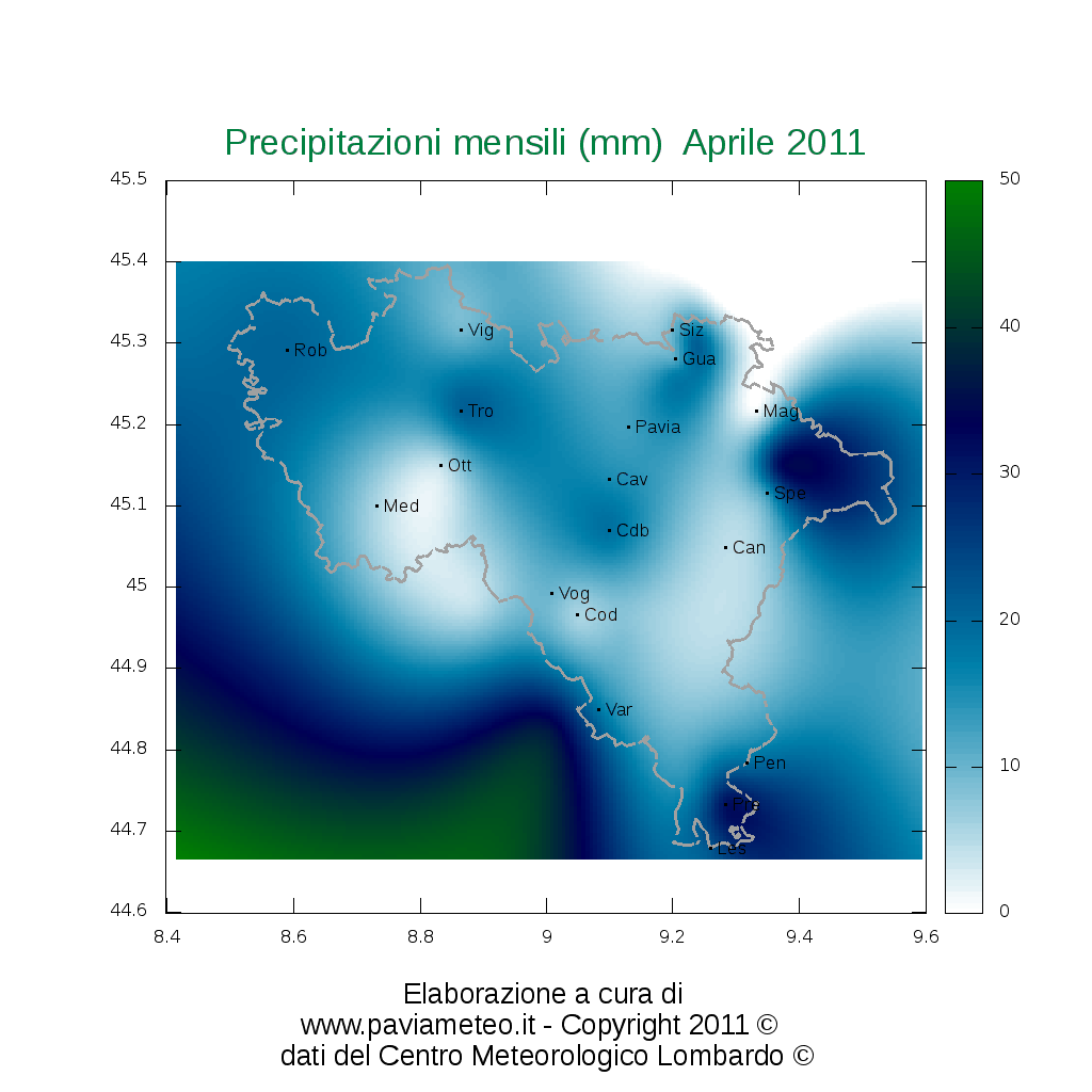 Le precipitazioni del mese di Aprile 2011 in provincia di Pavia