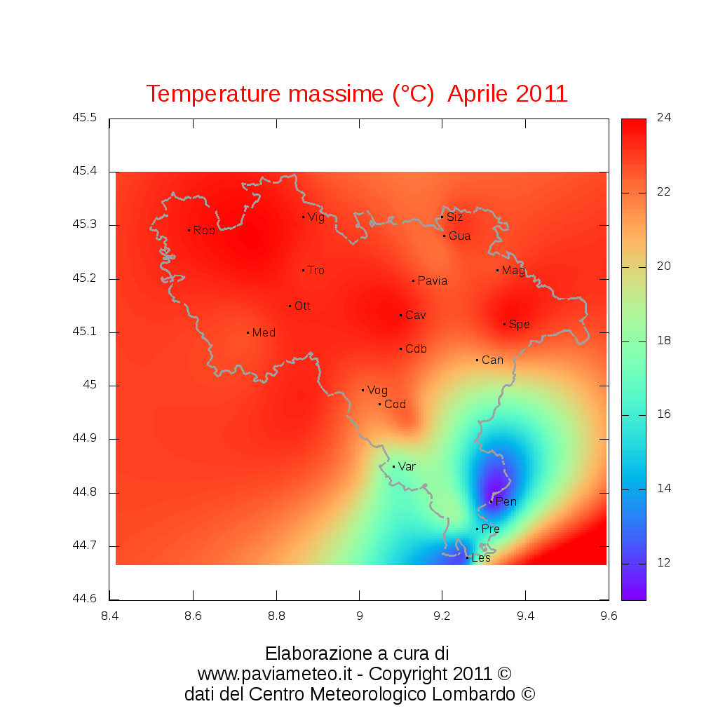 Le temperature dell'Aprile 2011 nella provincia di Pavia