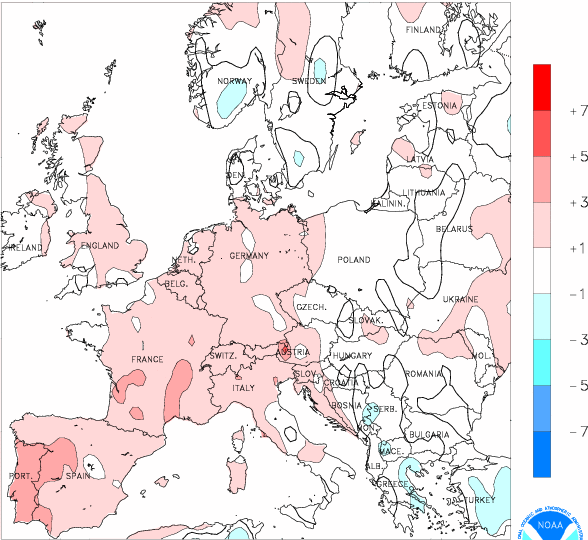 Le anomalie termiche europee riprese dalla NOAA