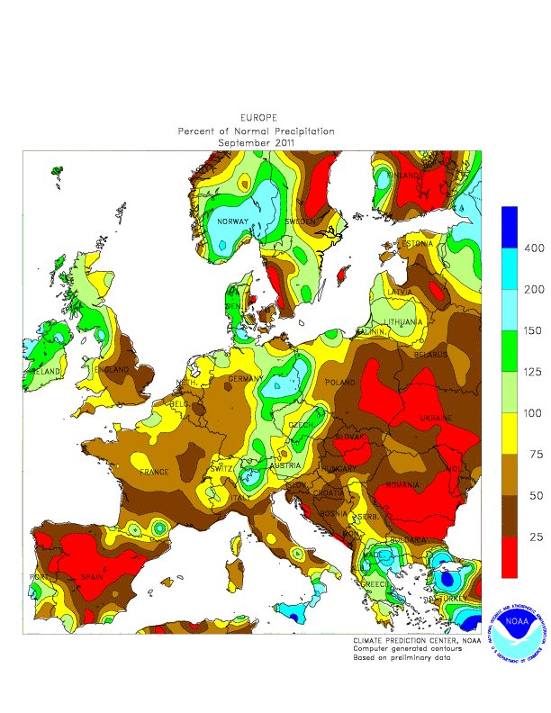Le anomalie di precipitazioni in Europa durante il Settembre 2011