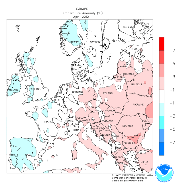 L'andamento termico in Europa nel mese di Aprile 2012