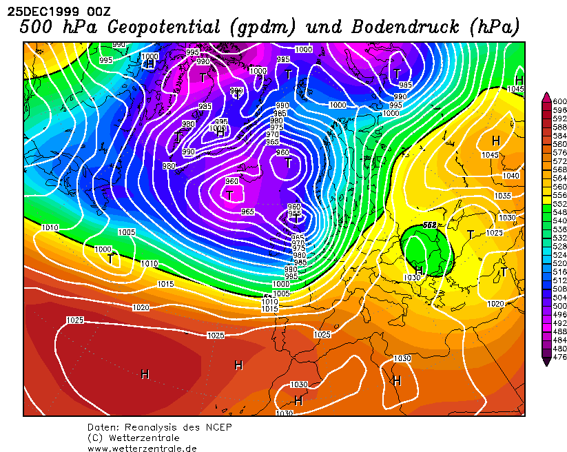 La tempesta del Natale/Capodanno 1999 su isole Britanniche, Francia e Germania