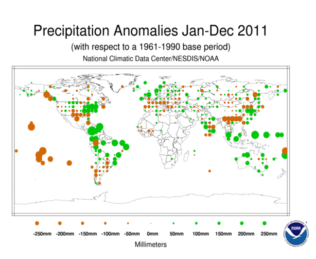 L'anomalia pluviometrica nel Mondo durante il 2011