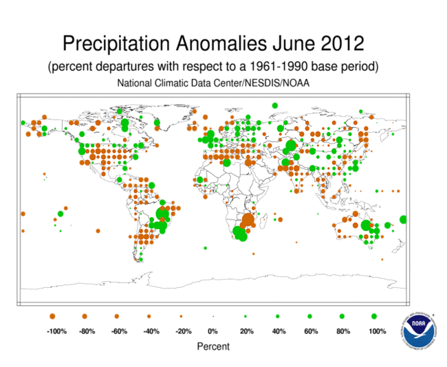 L'andamento pluviometrico nel mese di Giugno 2012 nel mondo