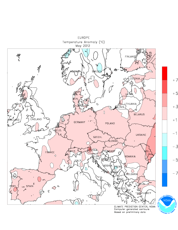 L'andamento termico in Europa nel Maggio 2012