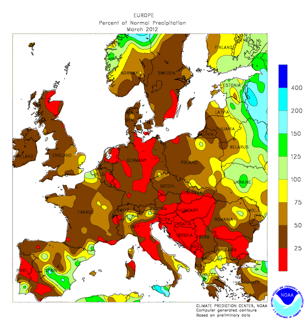 Le anomalie pluviometriche in Europa durante Marzo 2012