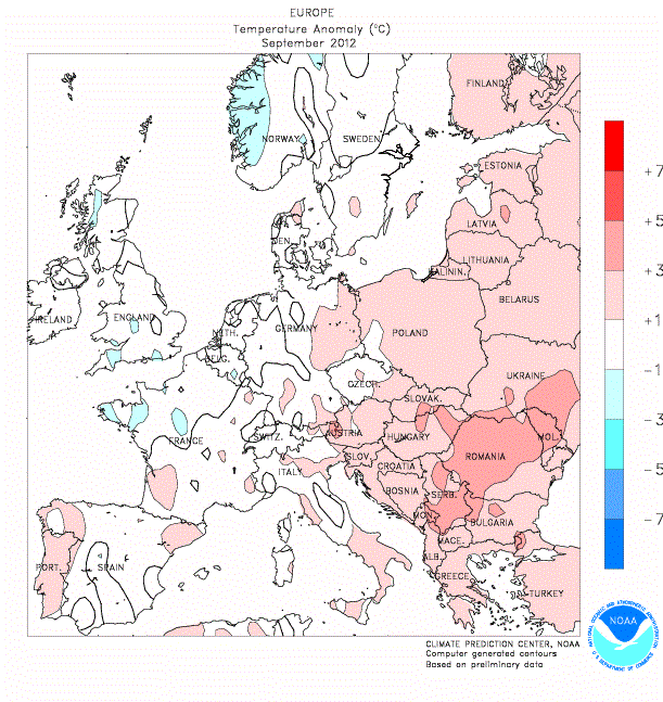 Le anomalie termiche in Europa durante Settembre 2012