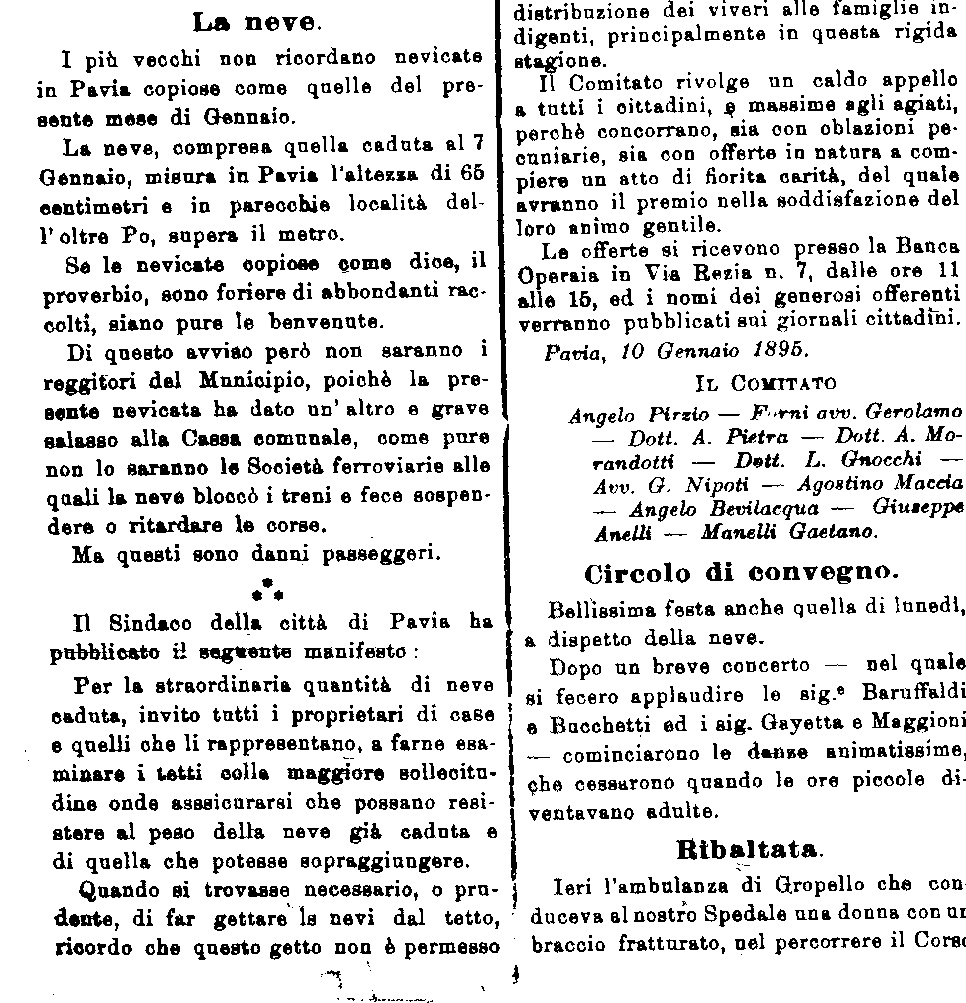 L'articolo de "La Provincia Pavese" del 16 Gennaio 1895