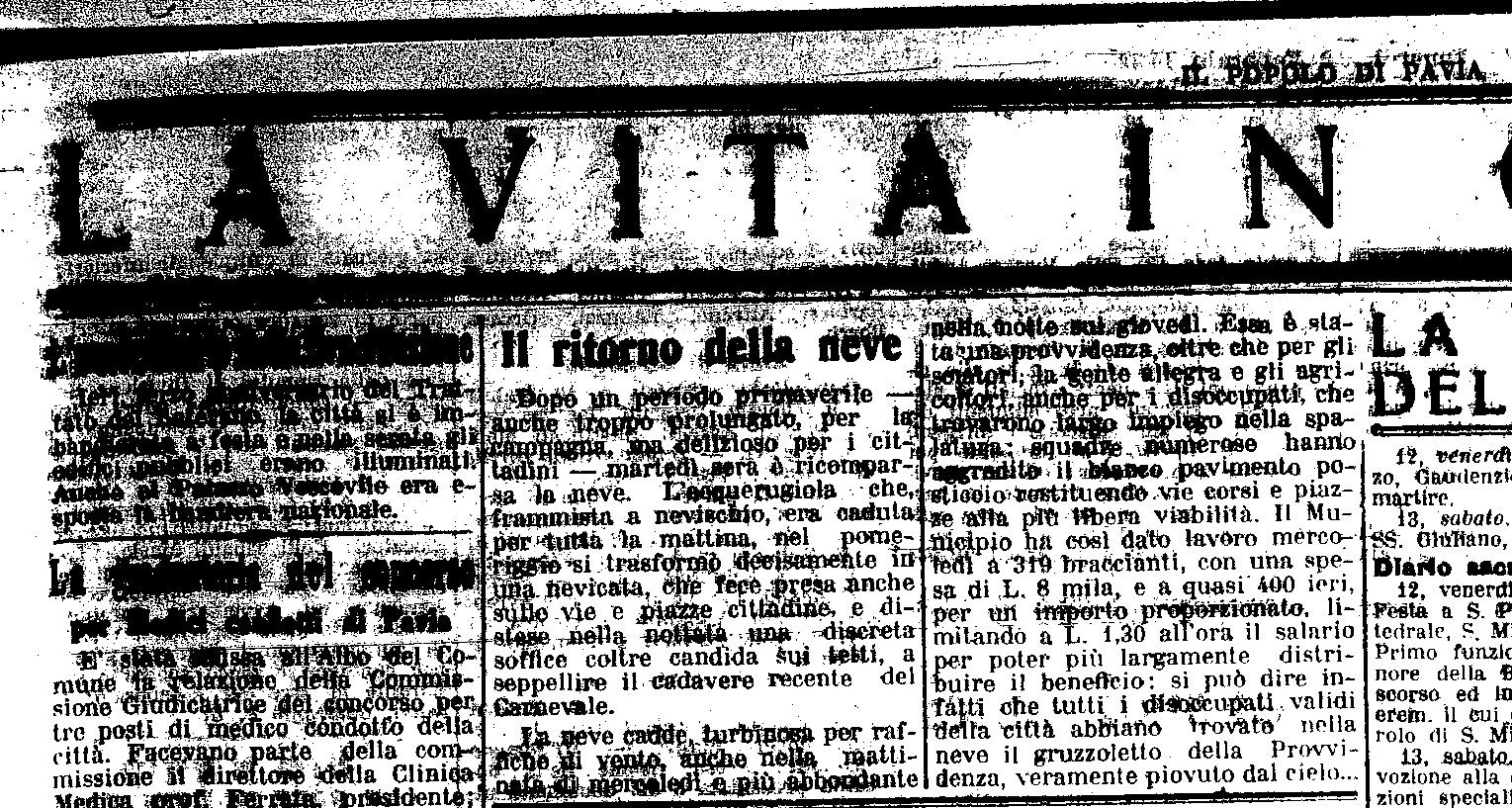 L'articolo de "La Provincia Pavese" del 12 Febbraio 1932
