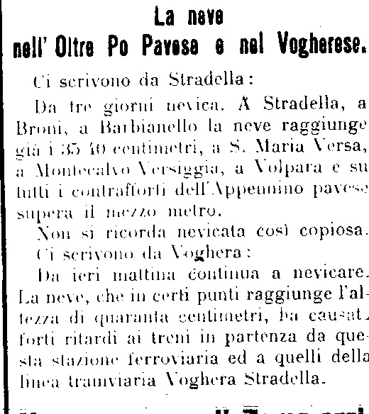 L'articolo de "La Provincia Pavese" del 13 Febbraio 1909