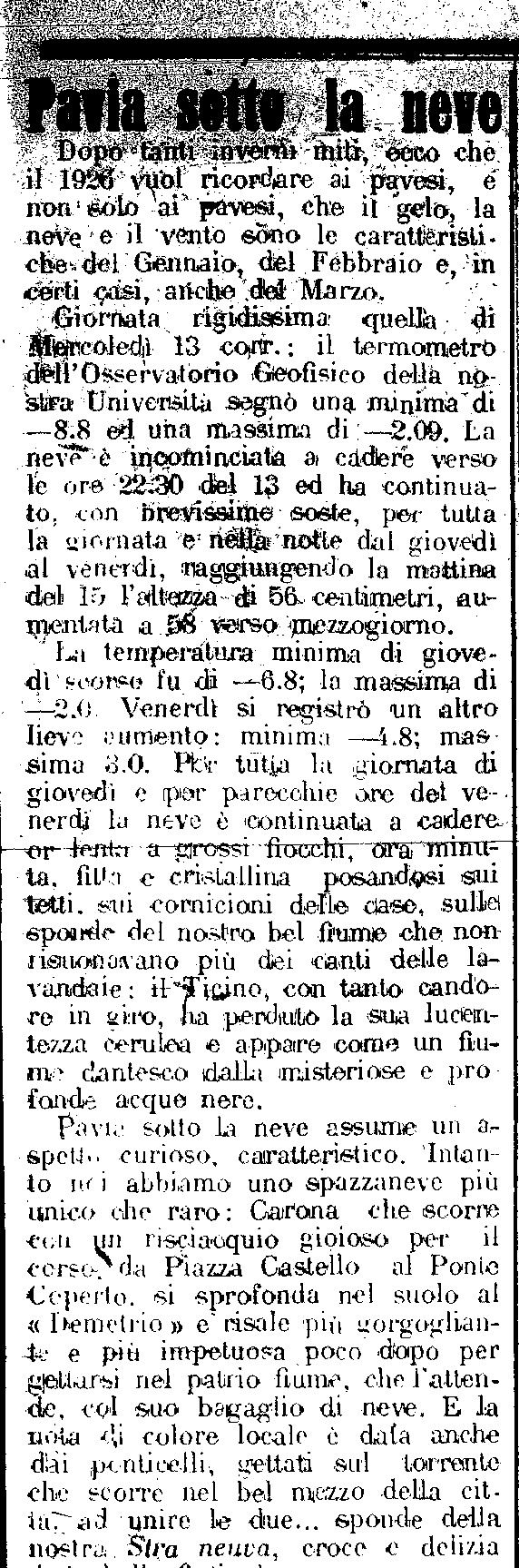 L'articolo de "La Provincia Pavese" del 17 Gennaio 1926