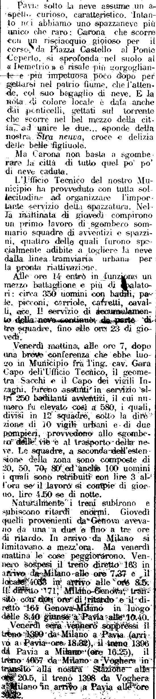 L'articolo de "La Provincia Pavese" del 17 Gennaio 1926