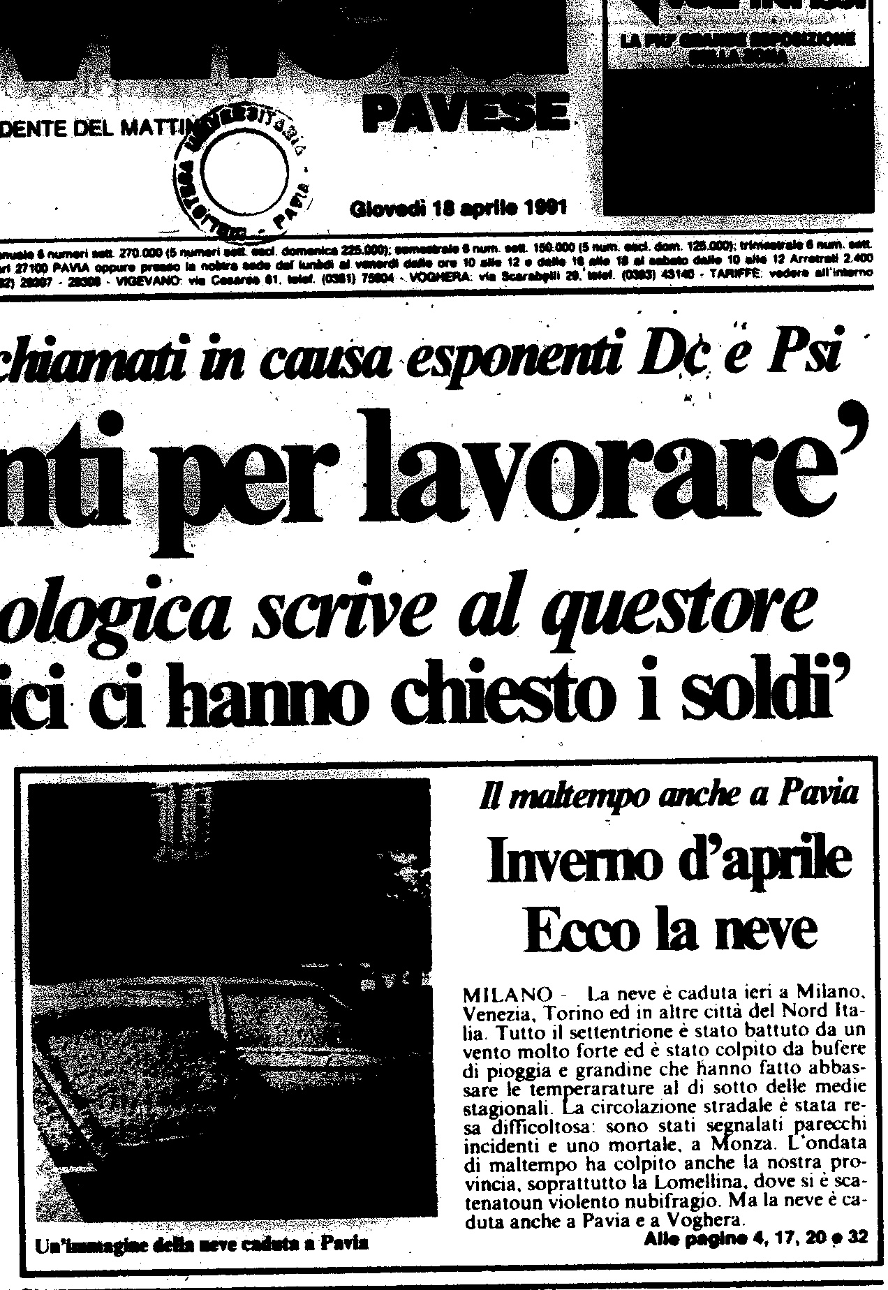 Articolo de: "La Provincia Pavese" del 18 Aprile 1991