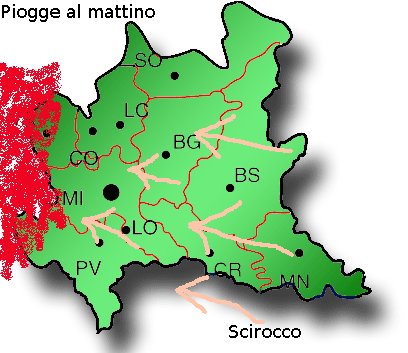Lo Scirocco del mattino ha confinato le precipitazioni sull'alto Piemonte ed estremo ovest Lombardo