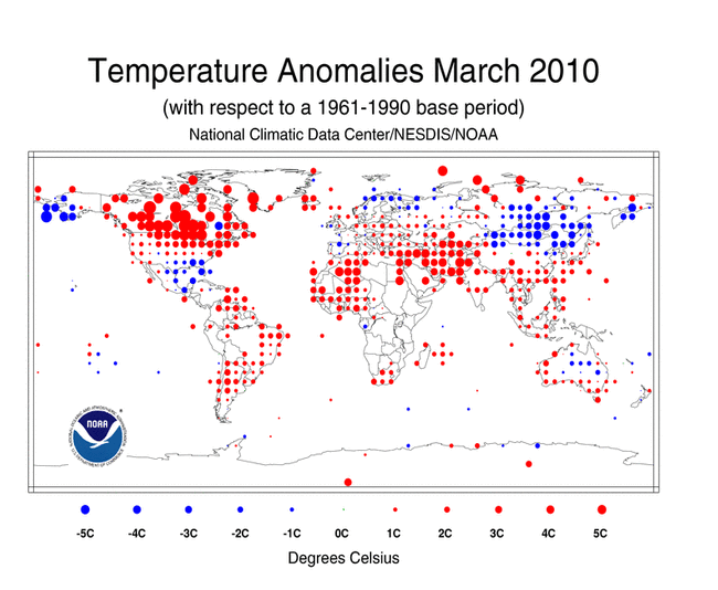 Le anomalie termiche del mese di Marzo 2010 sull'intero pianeta