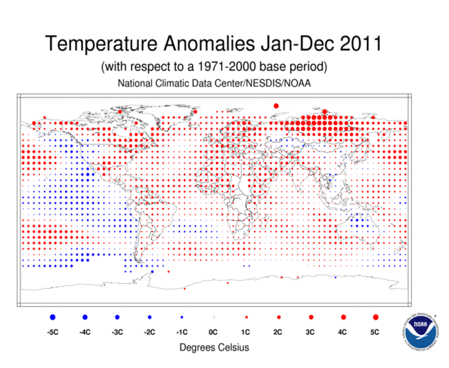 L'anomalia termica nel Mondo durante il 2011